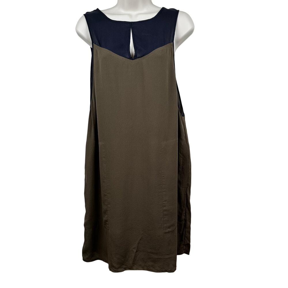 A.L.C. Silk Dress Sleeveless Shift Pockets Lined Olive Black XS Classic Event